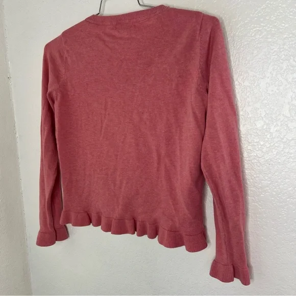Sundance Women's Pink Ruffle Cardigan Sweater Embroidered Ribbon Flowers Small - Picture 6 of 6